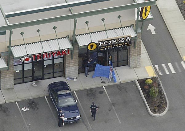 An aerial view shows the scene at Forza Coffee Company near Parkland ...