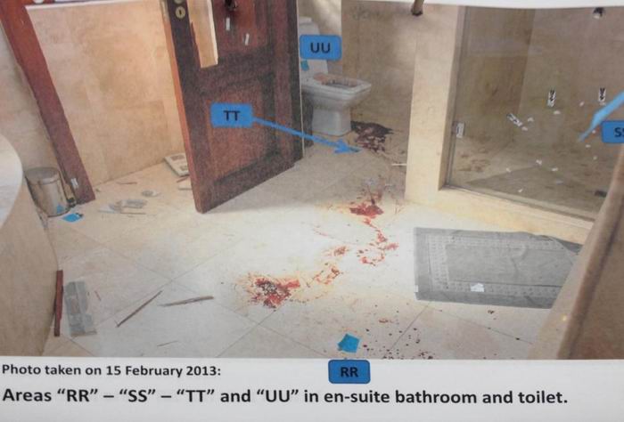 ... blood inside the master bathroom where Oscar Pistoriusâ€™ girlfriend